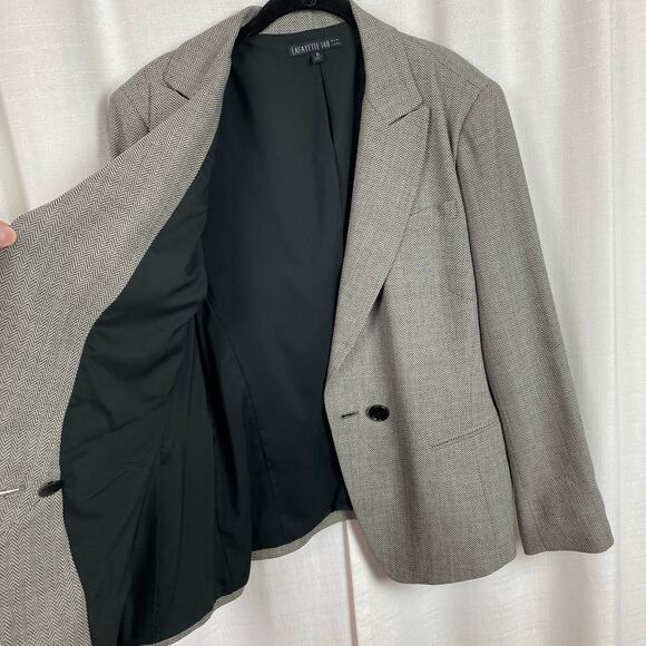 Lafayette 148 New York Black&White Chevron Virgin Wool One Button Blazer Sz.16 - Picture 3 of 13